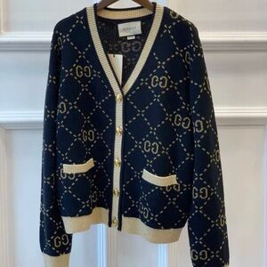 Gucci Women's Black and Cream Logo Cardigan